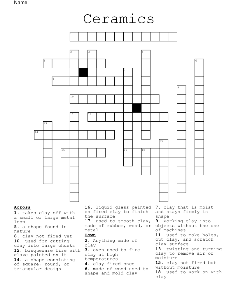 Ceramics Crossword