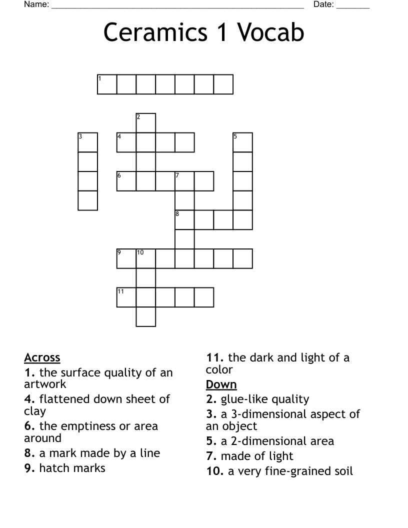 Ceramics 1 Vocab Crossword