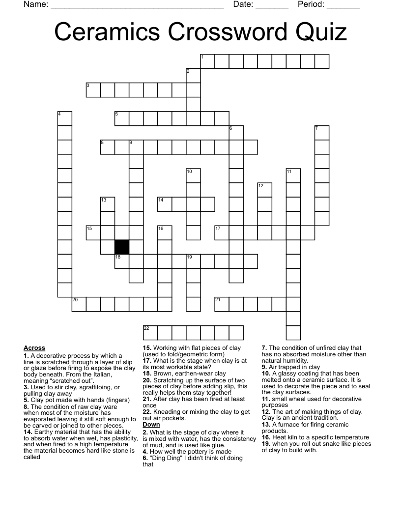 Ceramics Crossword Quiz