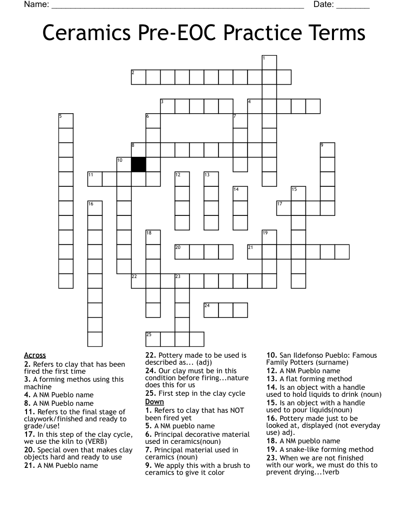 Ceramics Pre-EOC Practice Terms Crossword