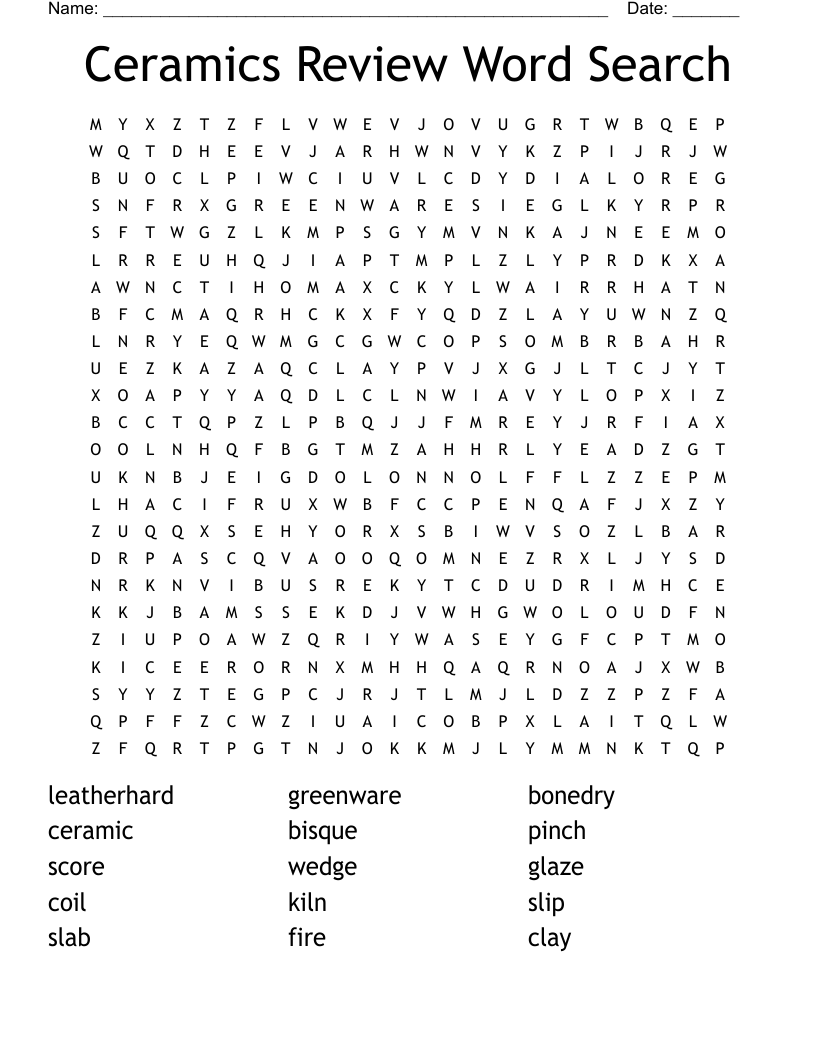 Ceramics Review Word Search