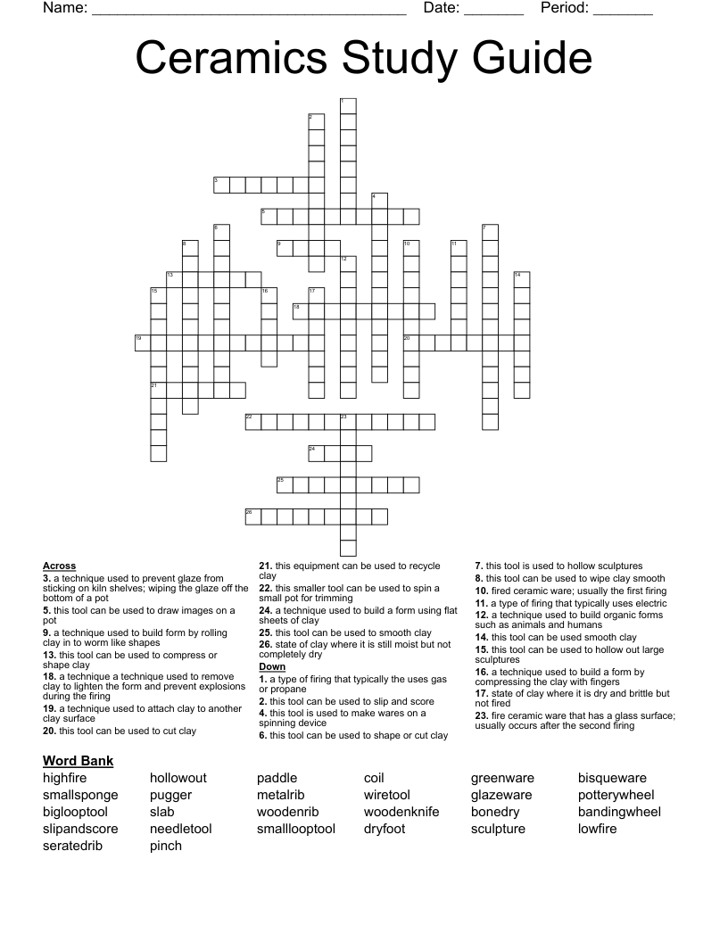 Ceramics Study Guide Crossword