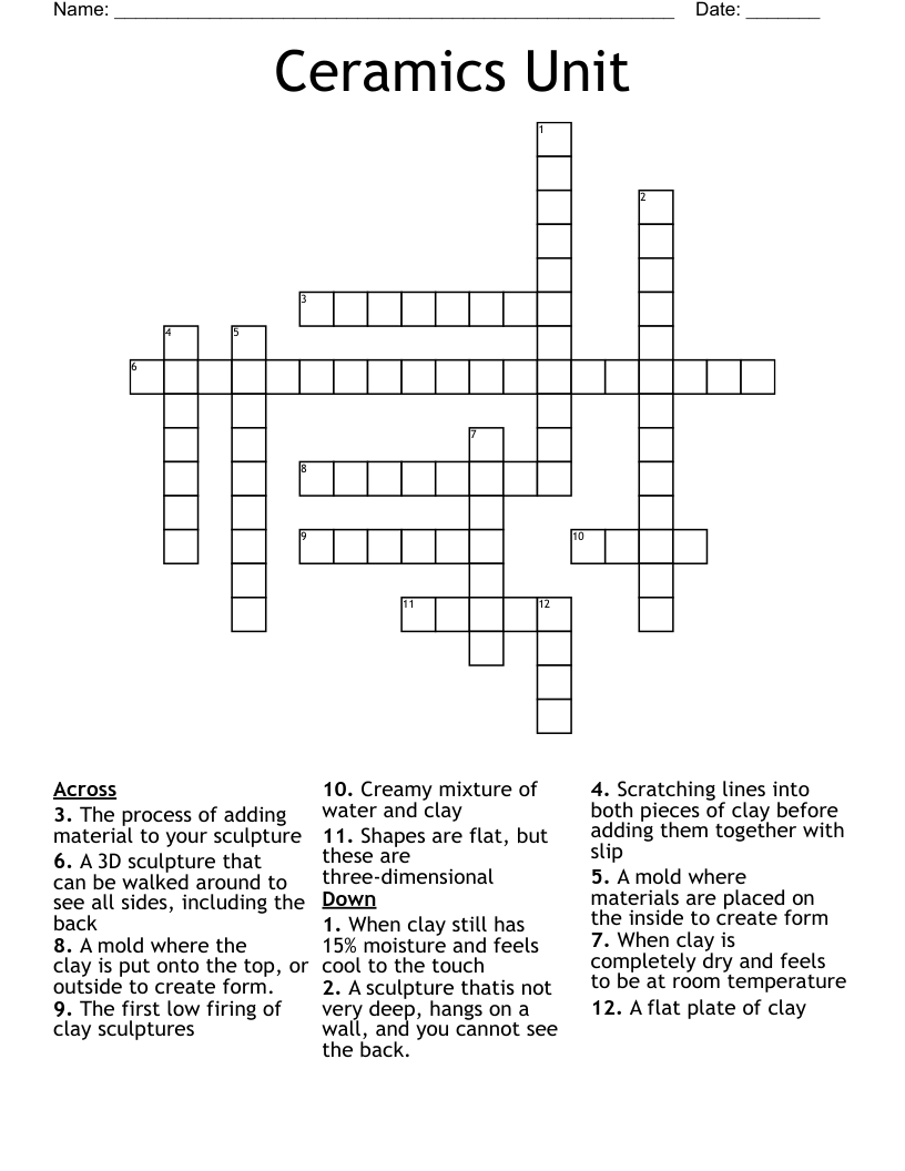 Ceramics Unit Crossword