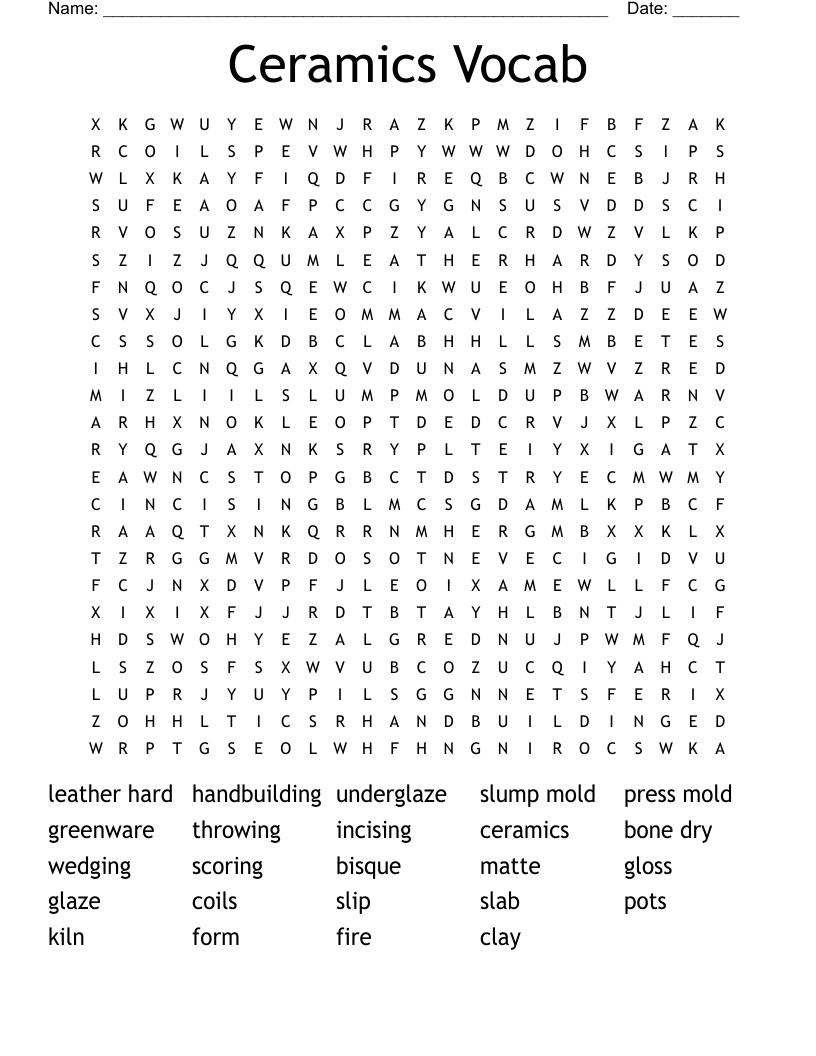 Ceramics Vocab Word Search