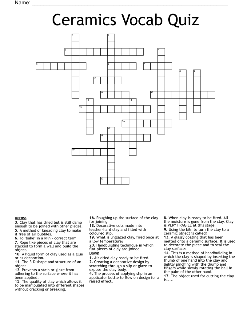 Ceramics Vocab Quiz Crossword