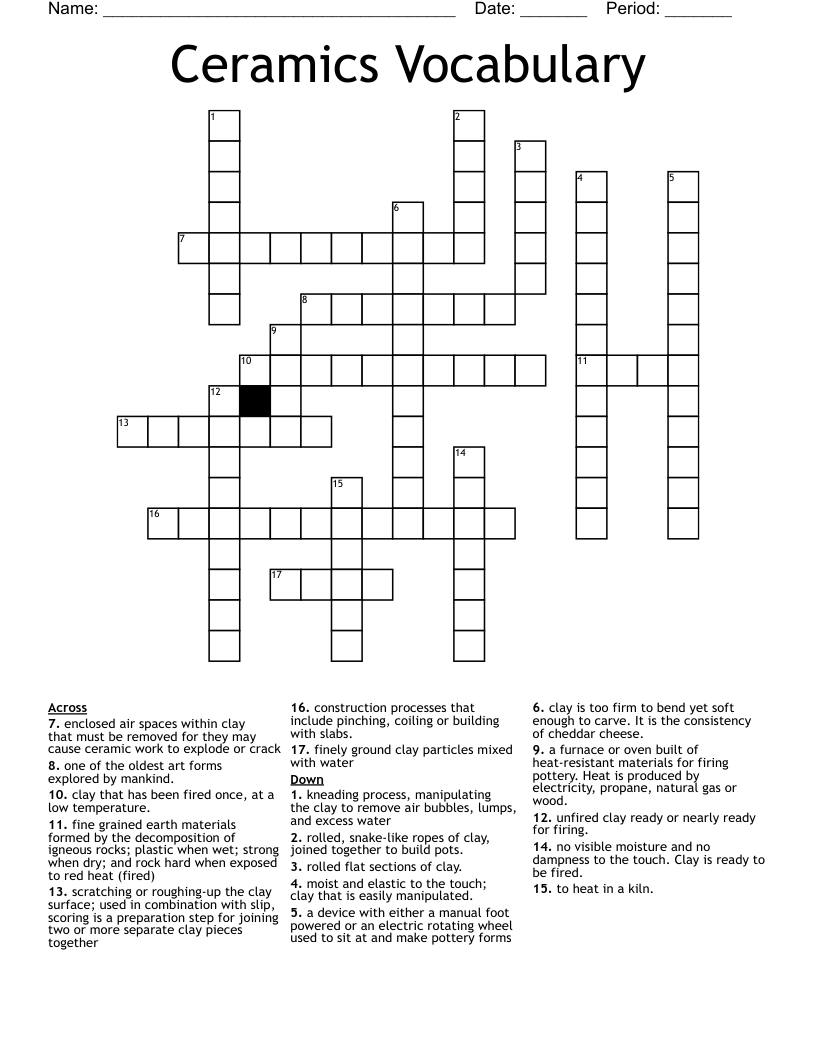 Ceramics Vocabulary Crossword