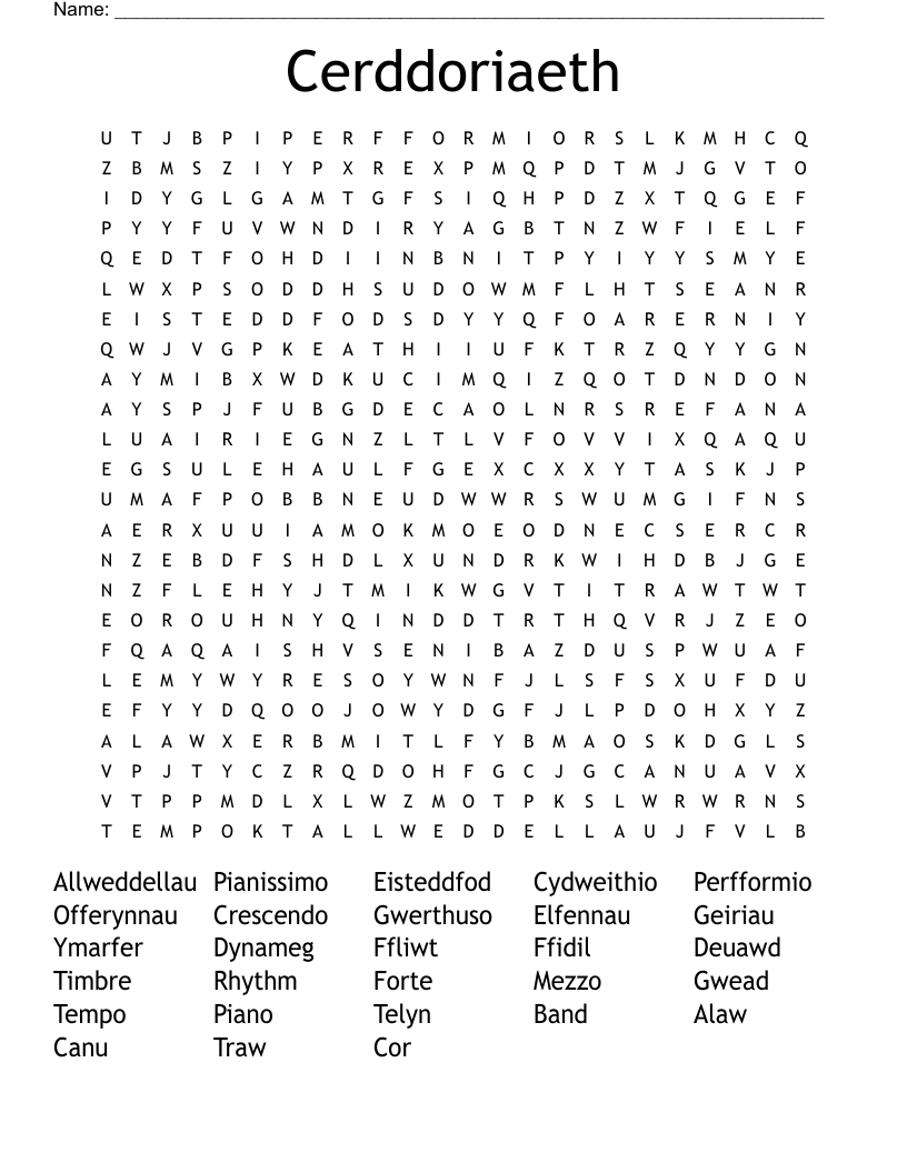 Cerddoriaeth  Word Search