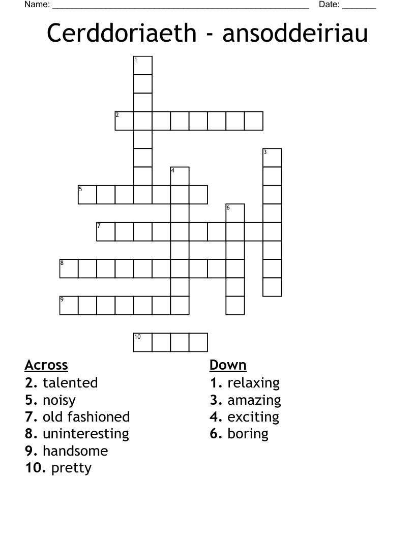 Cerddoriaeth - ansoddeiriau  Crossword