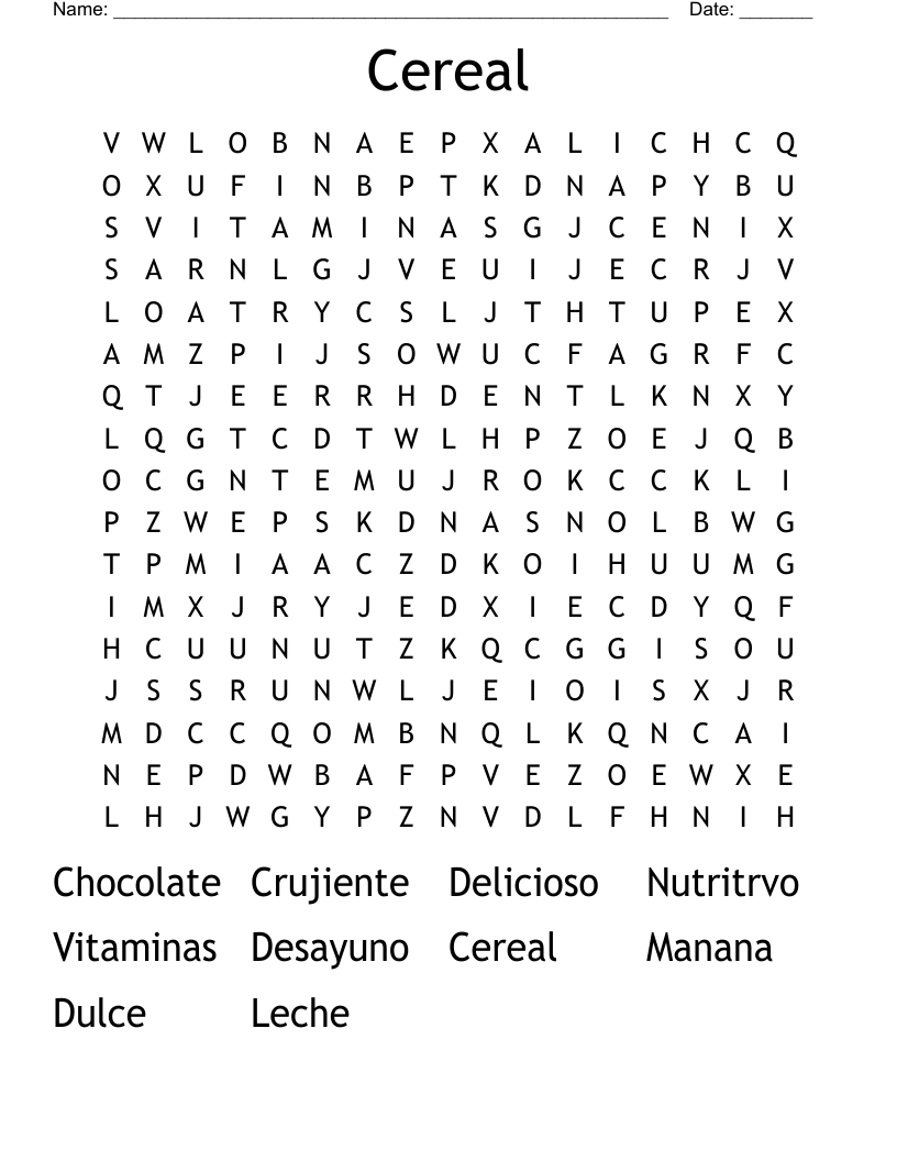 Cereal Word Search