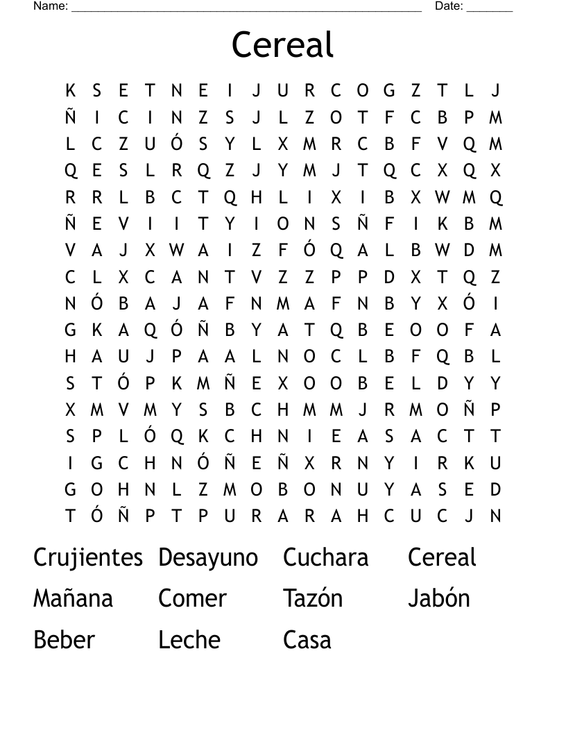 Cereal Word Search