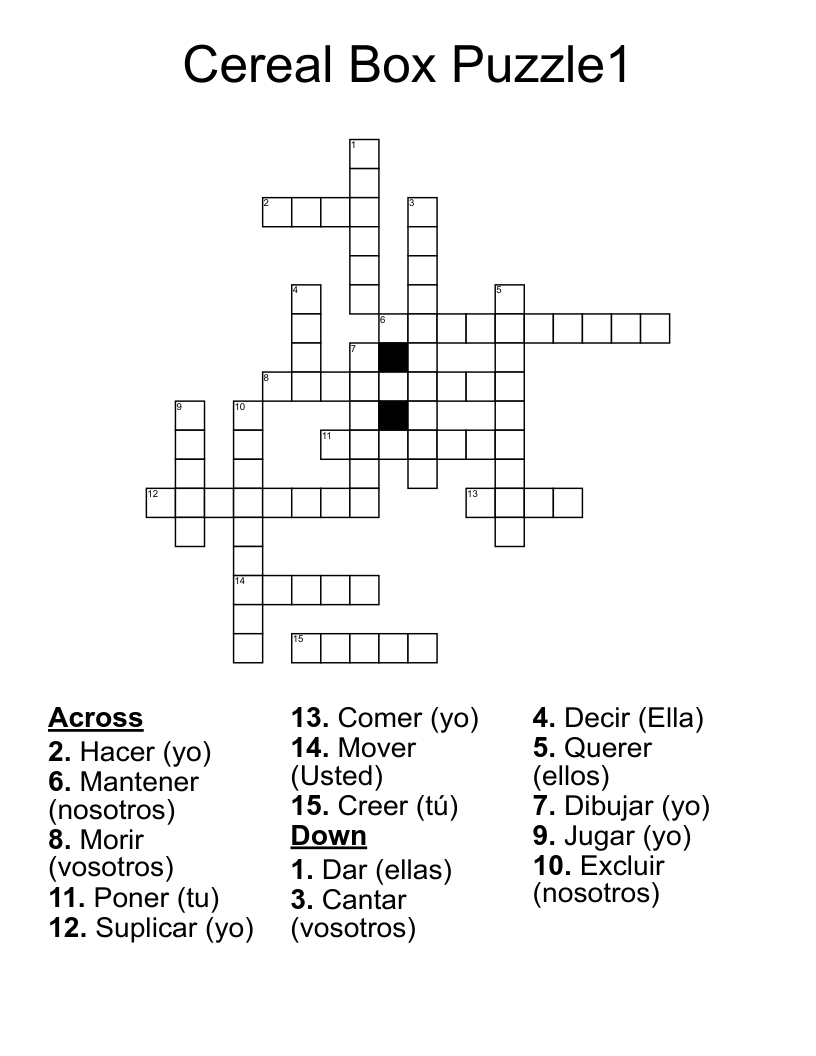 Cereal Box Puzzle1 Crossword