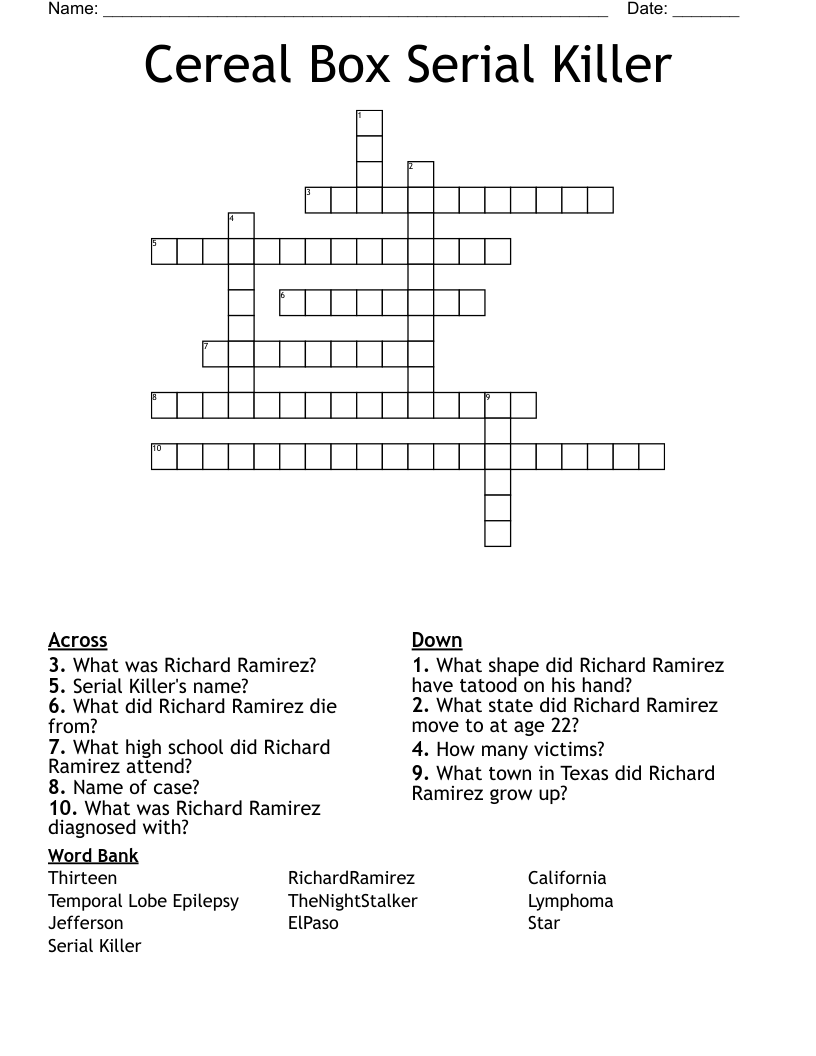 Cereal Box Serial Killer Crossword