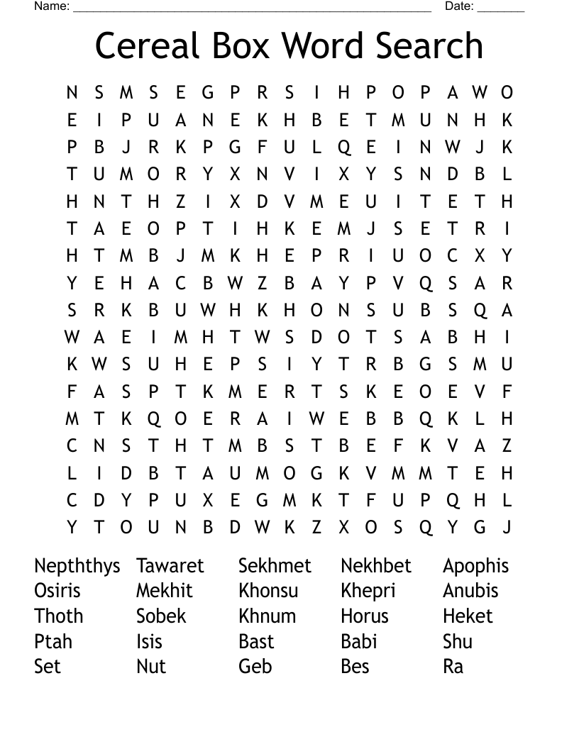 Cereal Box Word Search