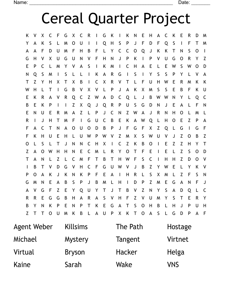 Cereal Quarter Project Word Search