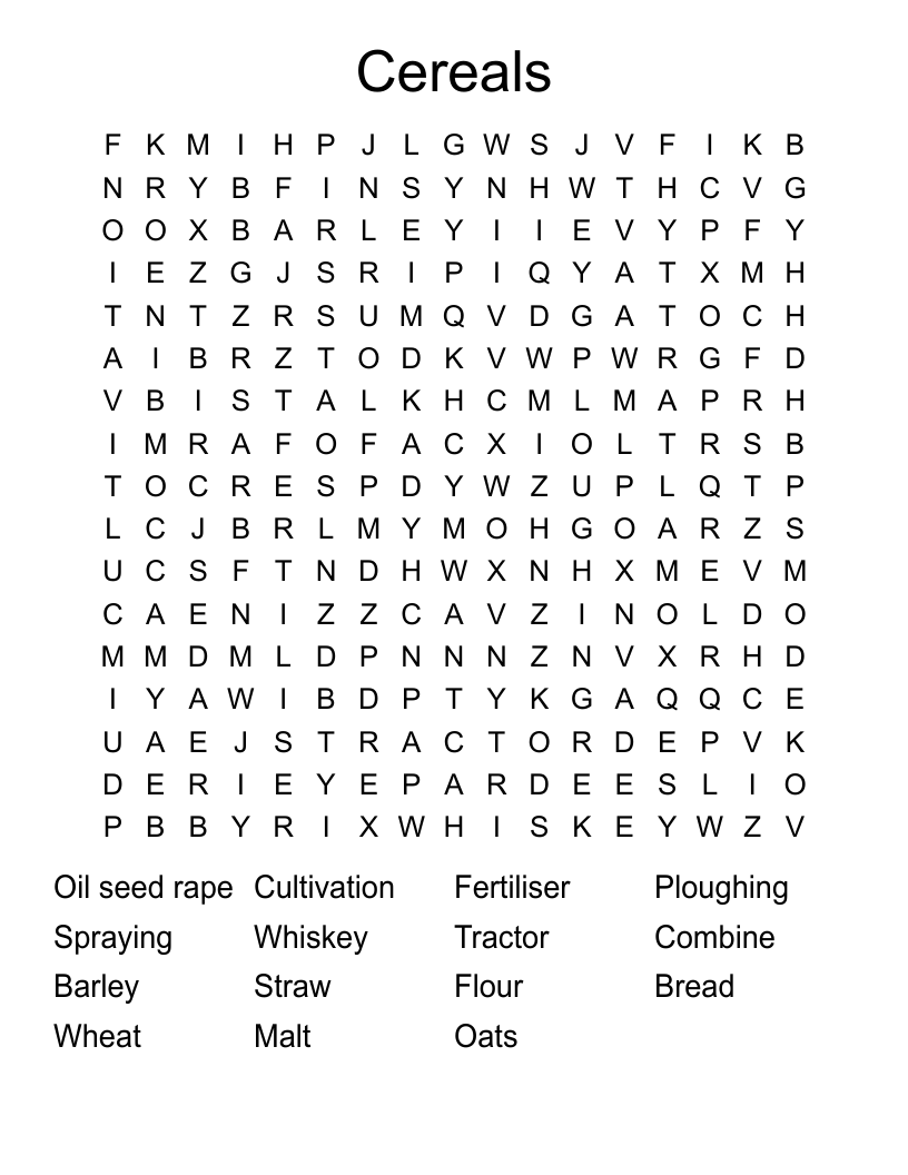 Cereals Word Search