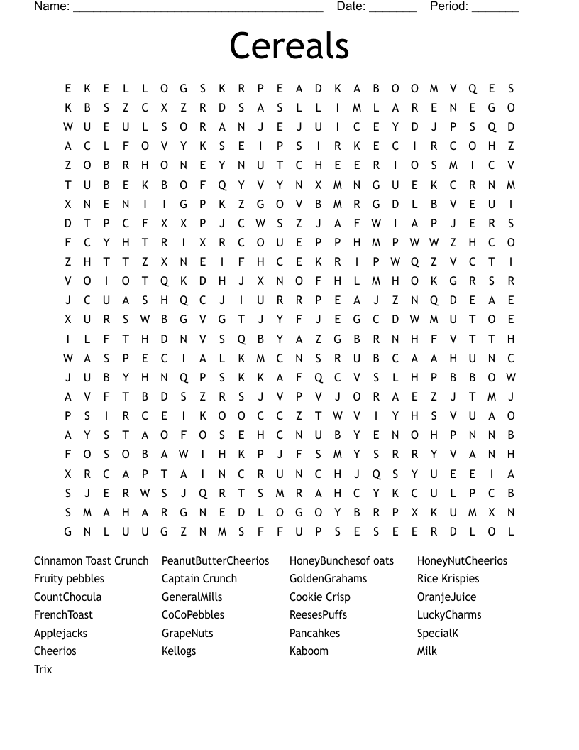 Cereals Word Search