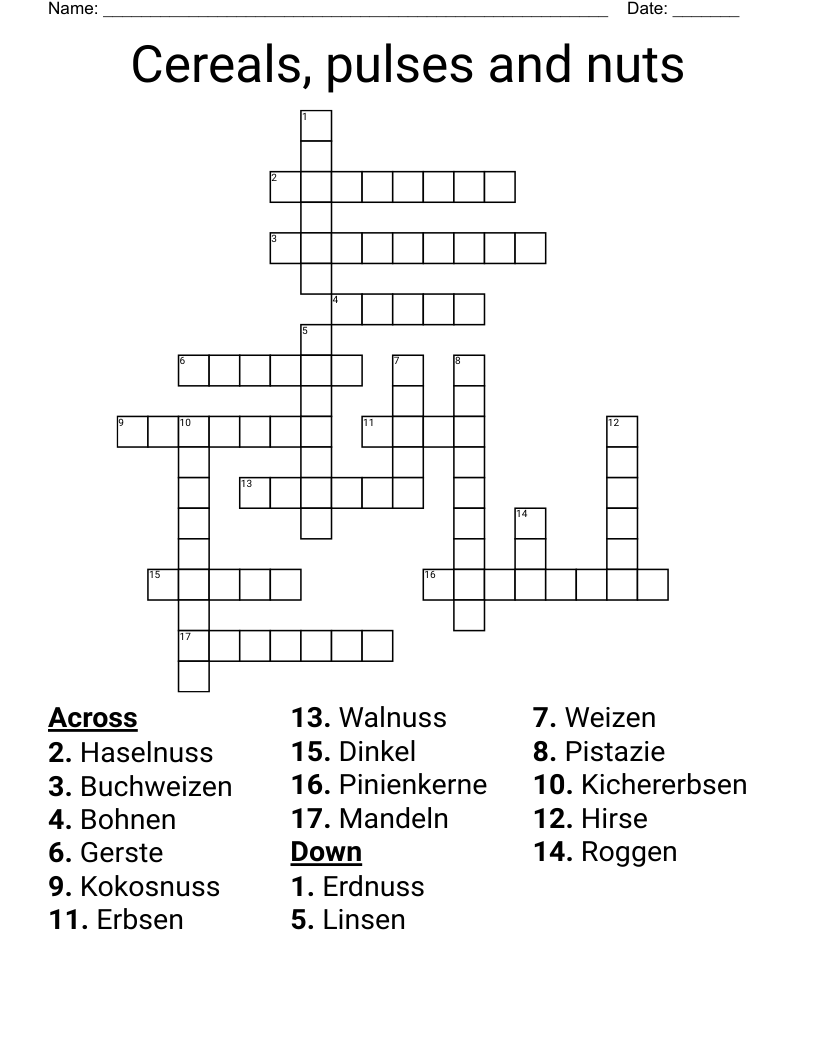 Cereals, pulses and nuts Crossword