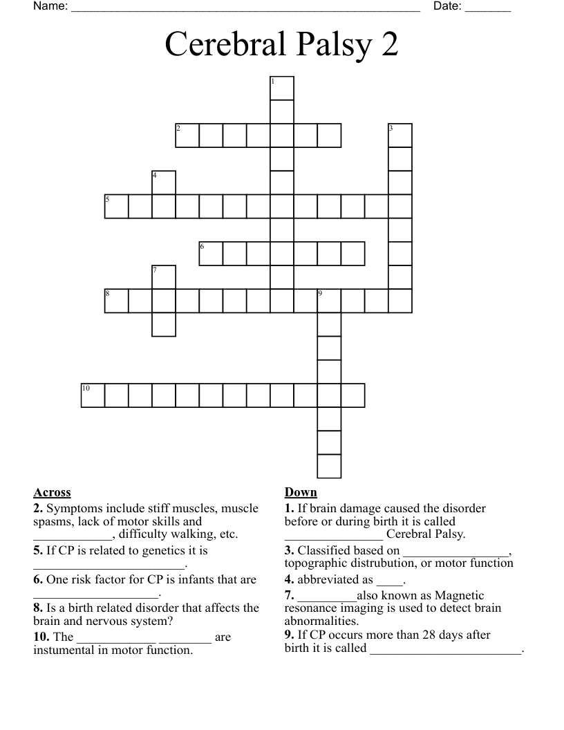 Cerebral Palsy 2 Crossword