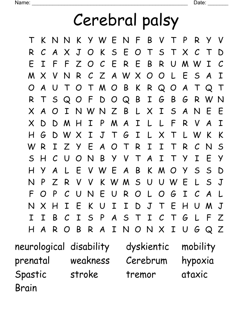 Cerebral palsy Word Search