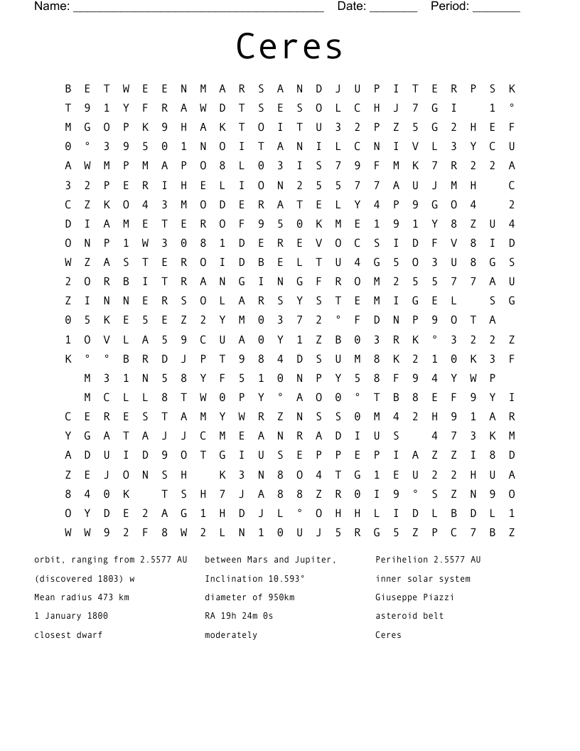 Ceres Word Search