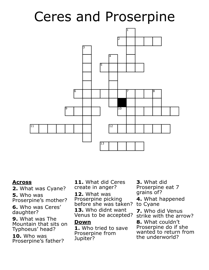 Ceres and Proserpine Crossword