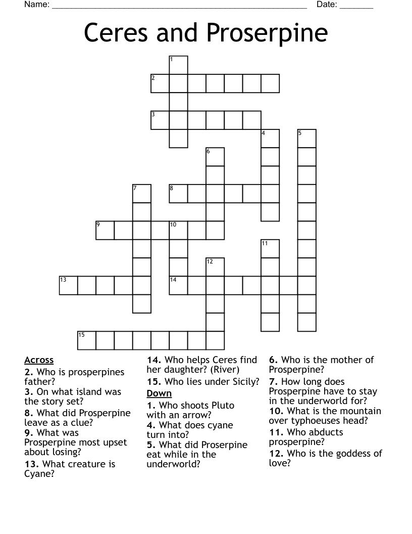 Ceres and Proserpine Crossword