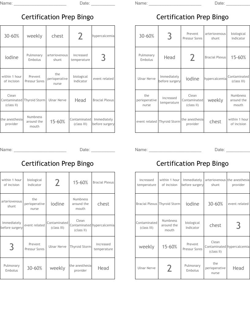 Certification Prep Bingo