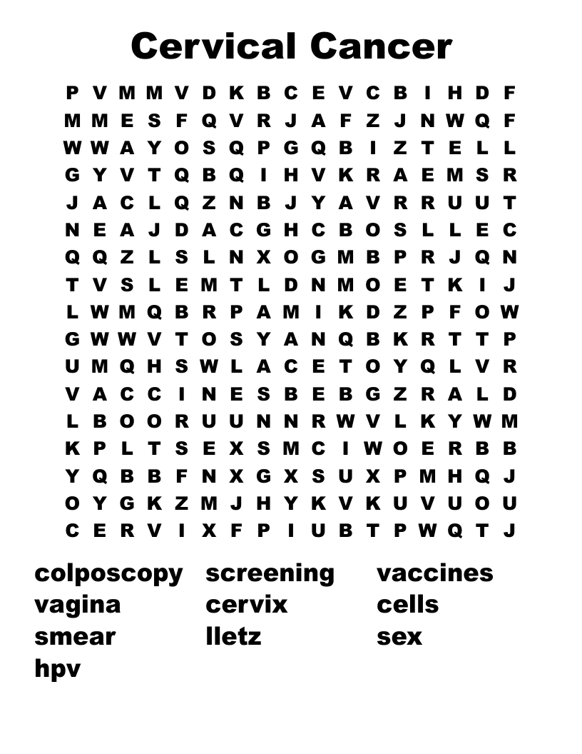 Cervical Cancer Word Search