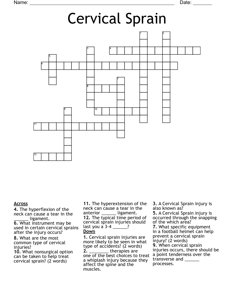 Cervical Sprain Crossword