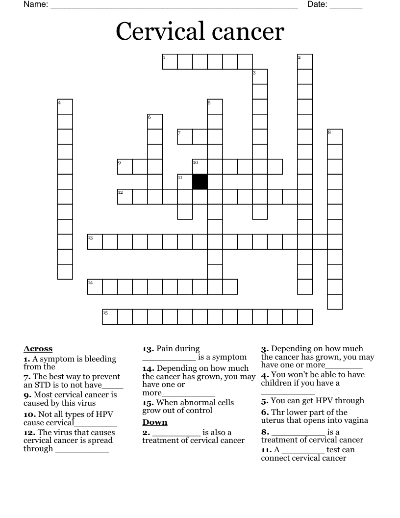 Cervical cancer  Crossword
