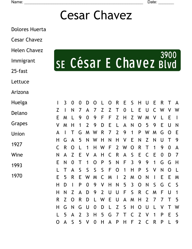 Cesar Chavez Word Search