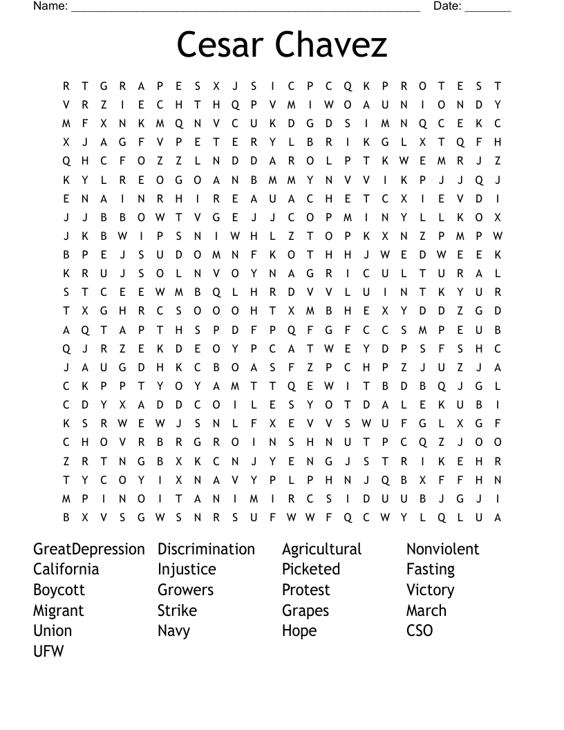 Cesar Chavez Word Search