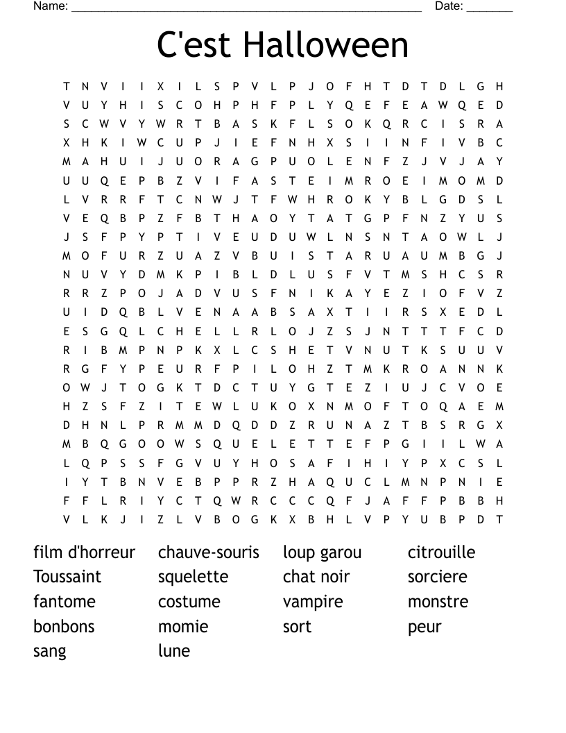 C'est Halloween Word Search