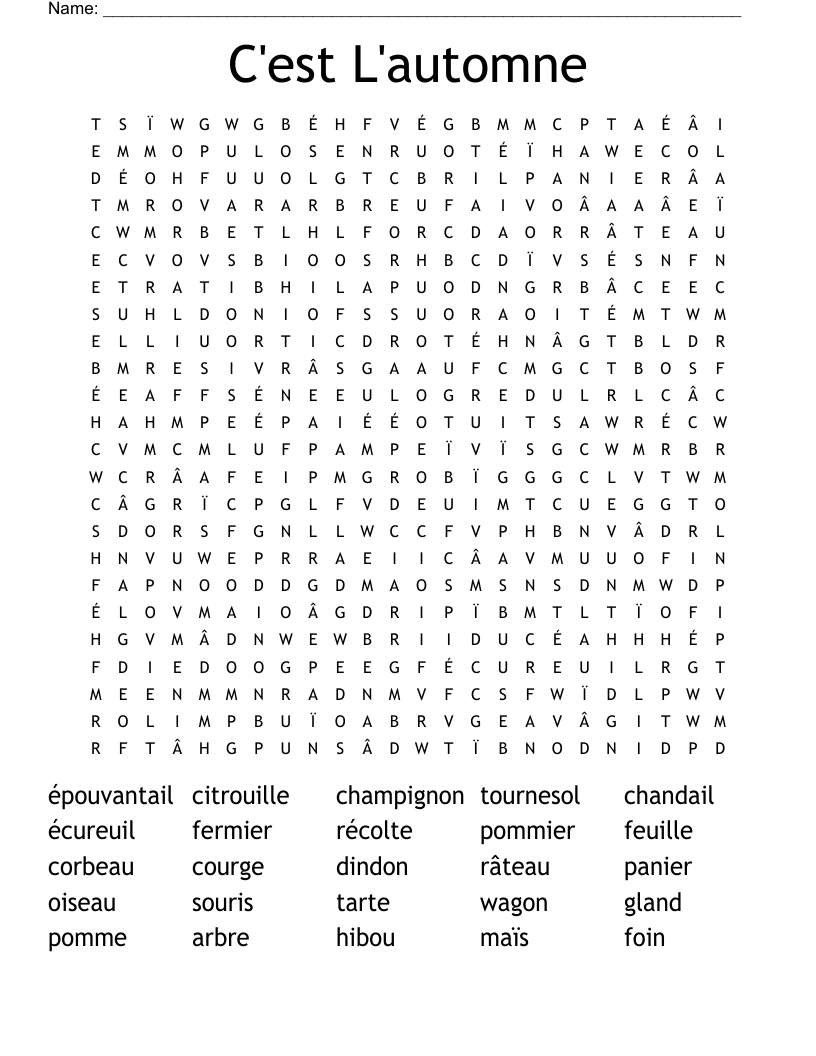 C'est L'automne Word Search