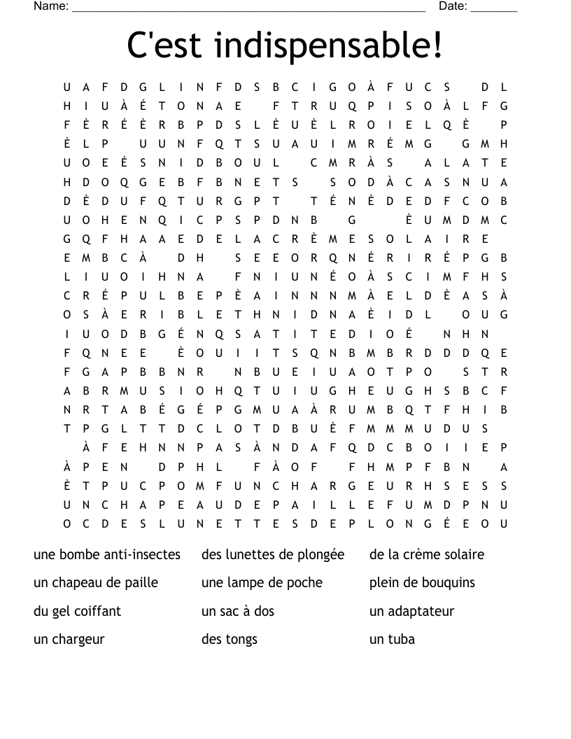 C'est indispensable! Word Search