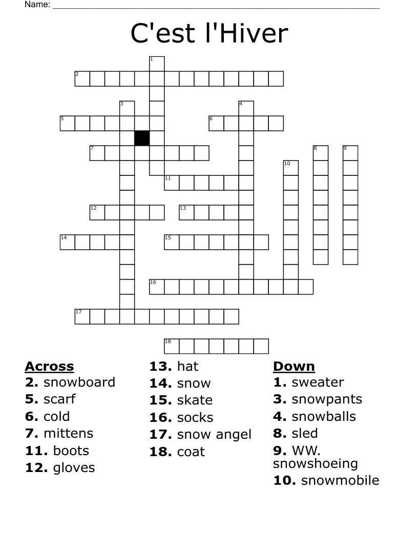 C'est l'Hiver Crossword