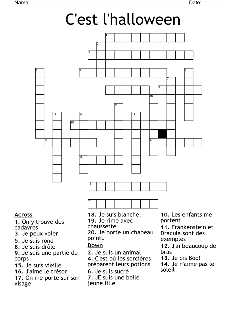 C'est l'halloween Crossword