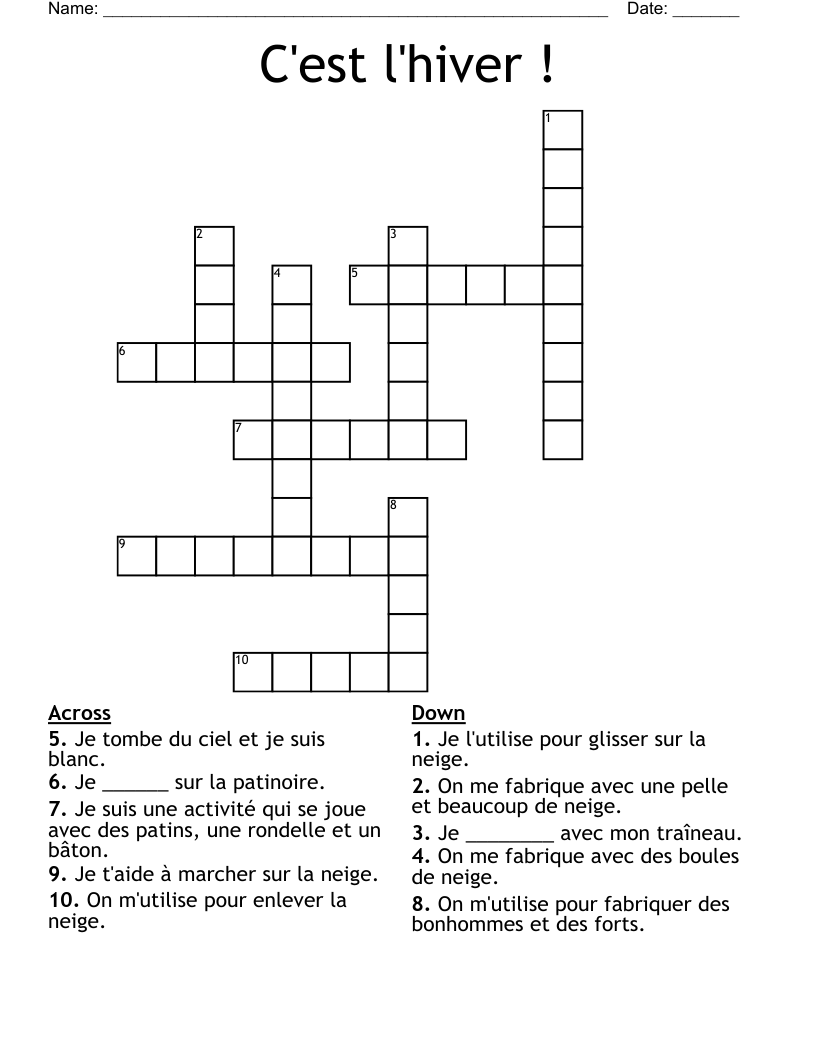 C'est l'hiver ! Crossword