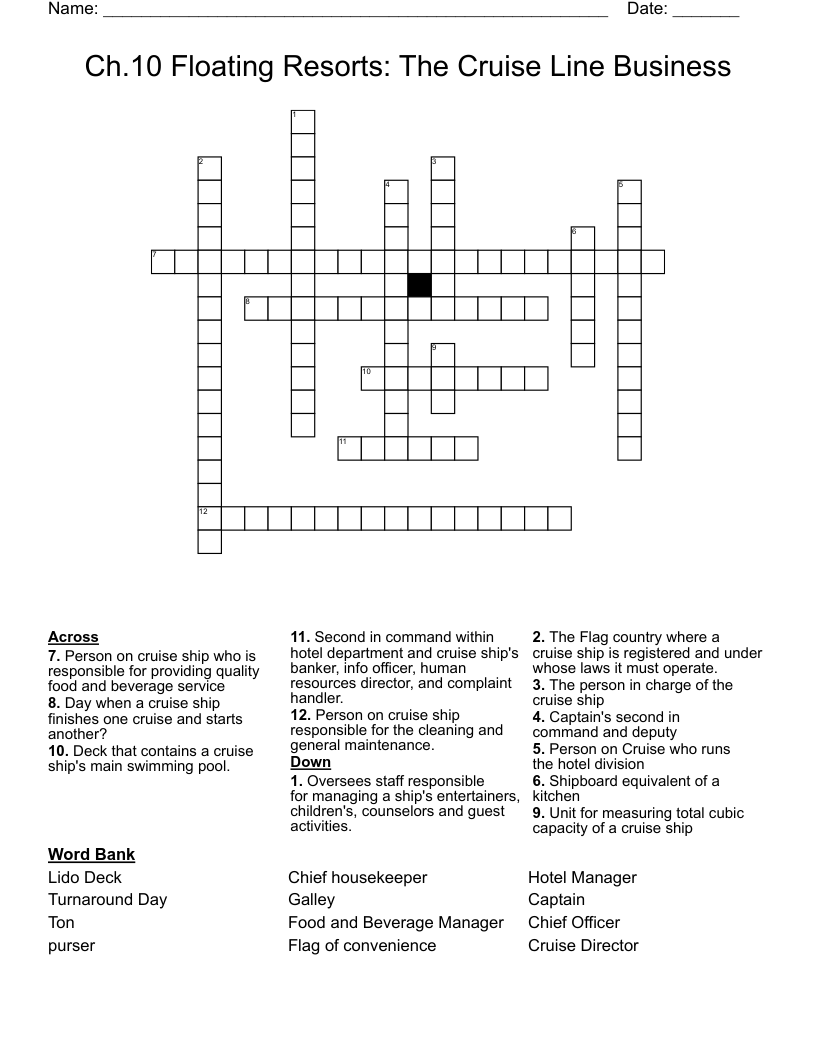 Ch.10 Floating Resorts: The Cruise Line Business Crossword