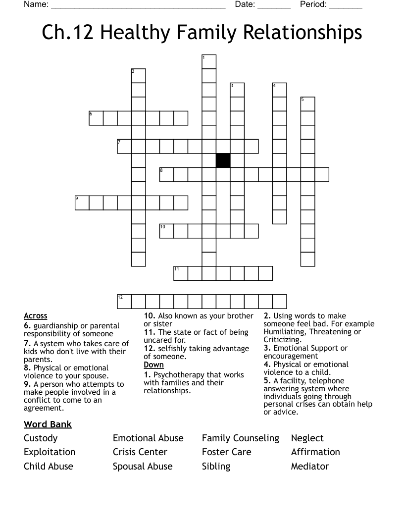 Ch.12 Healthy Family Relationships Crossword