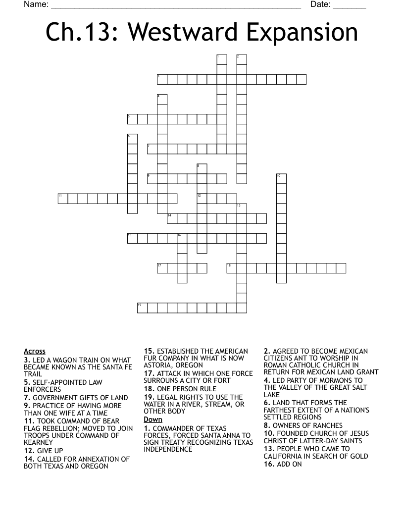 Ch.13:  Westward Expansion Crossword