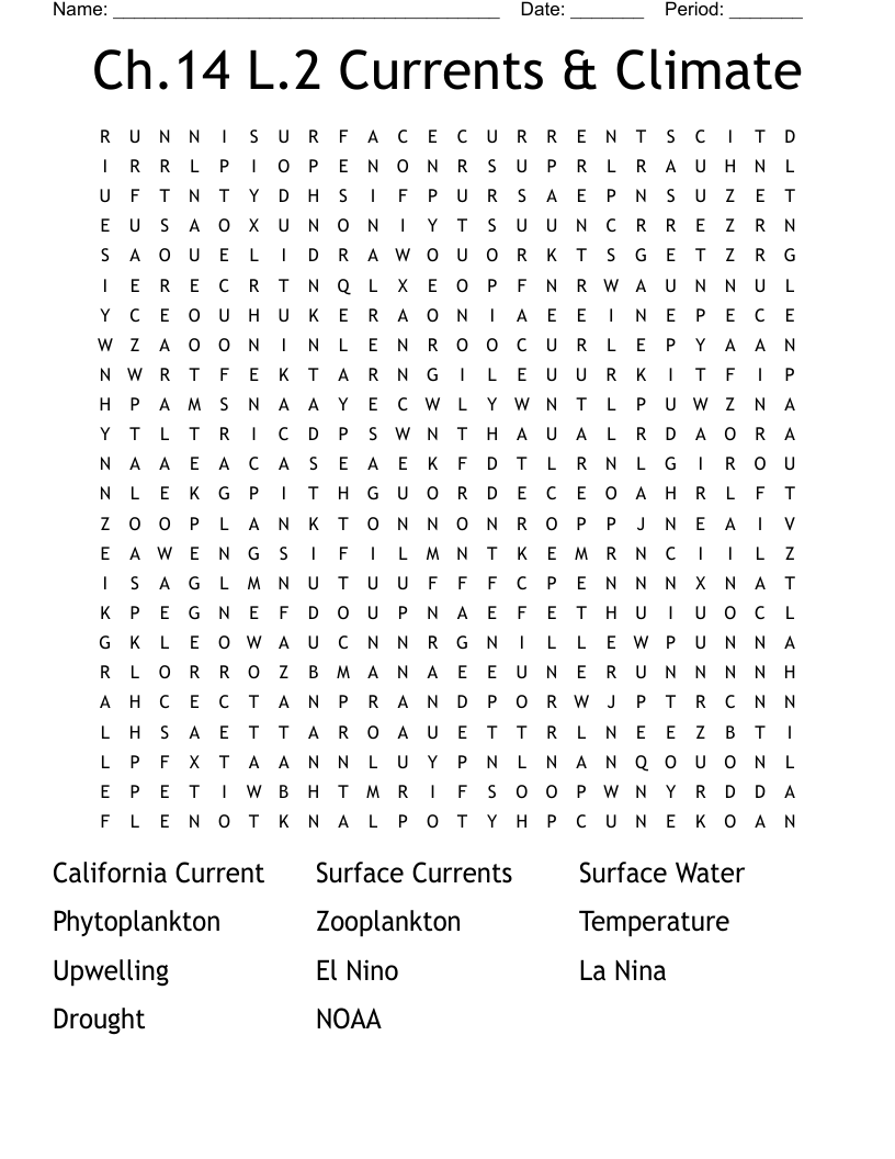 Ch.14 L.2 Currents & Climate Word Search