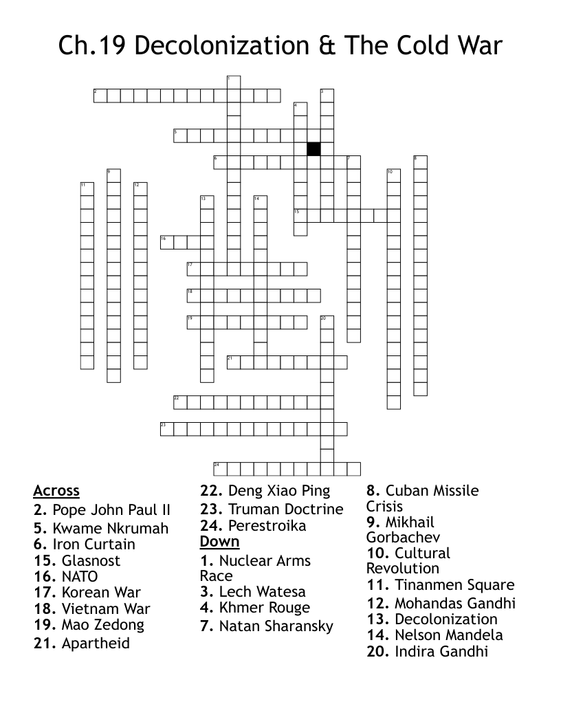 Ch.19 Decolonization & The Cold War Crossword