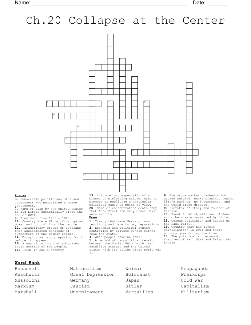 Ch.20 Collapse at the Center Crossword