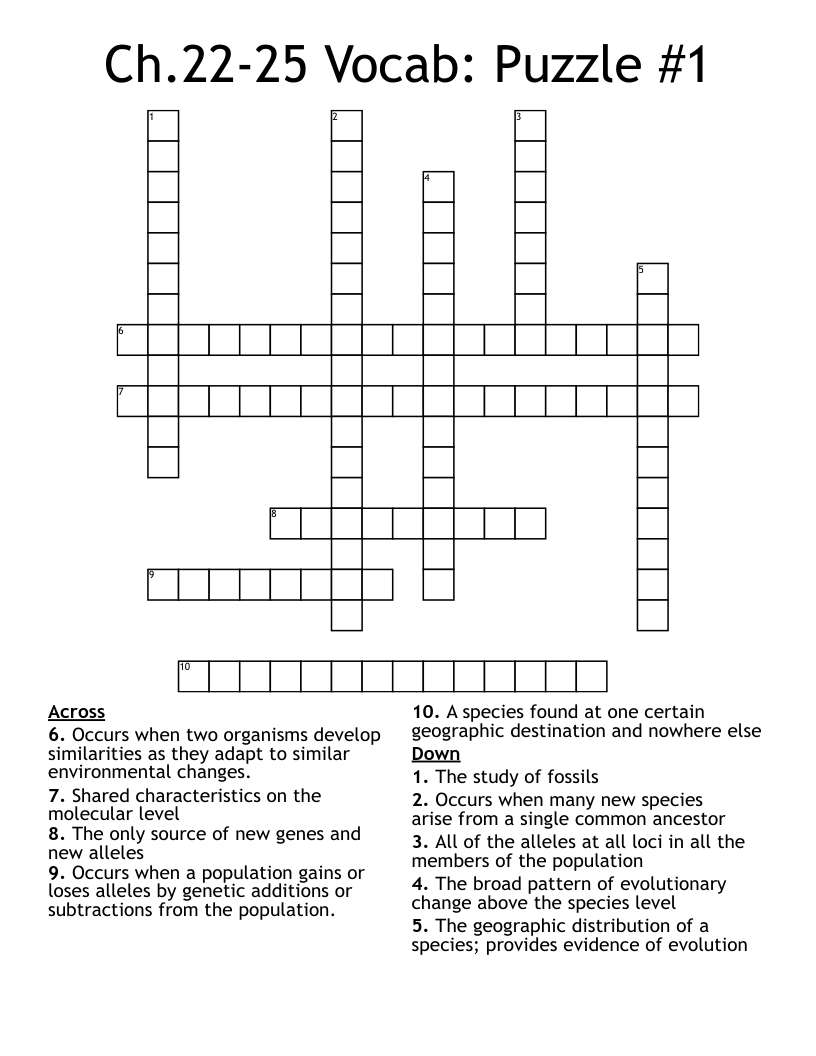 Ch.22-25 Vocab: Puzzle #1 Crossword