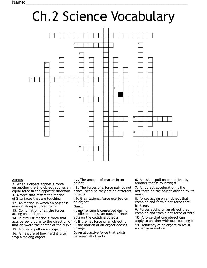 Ch.2 Science Vocabulary  Crossword