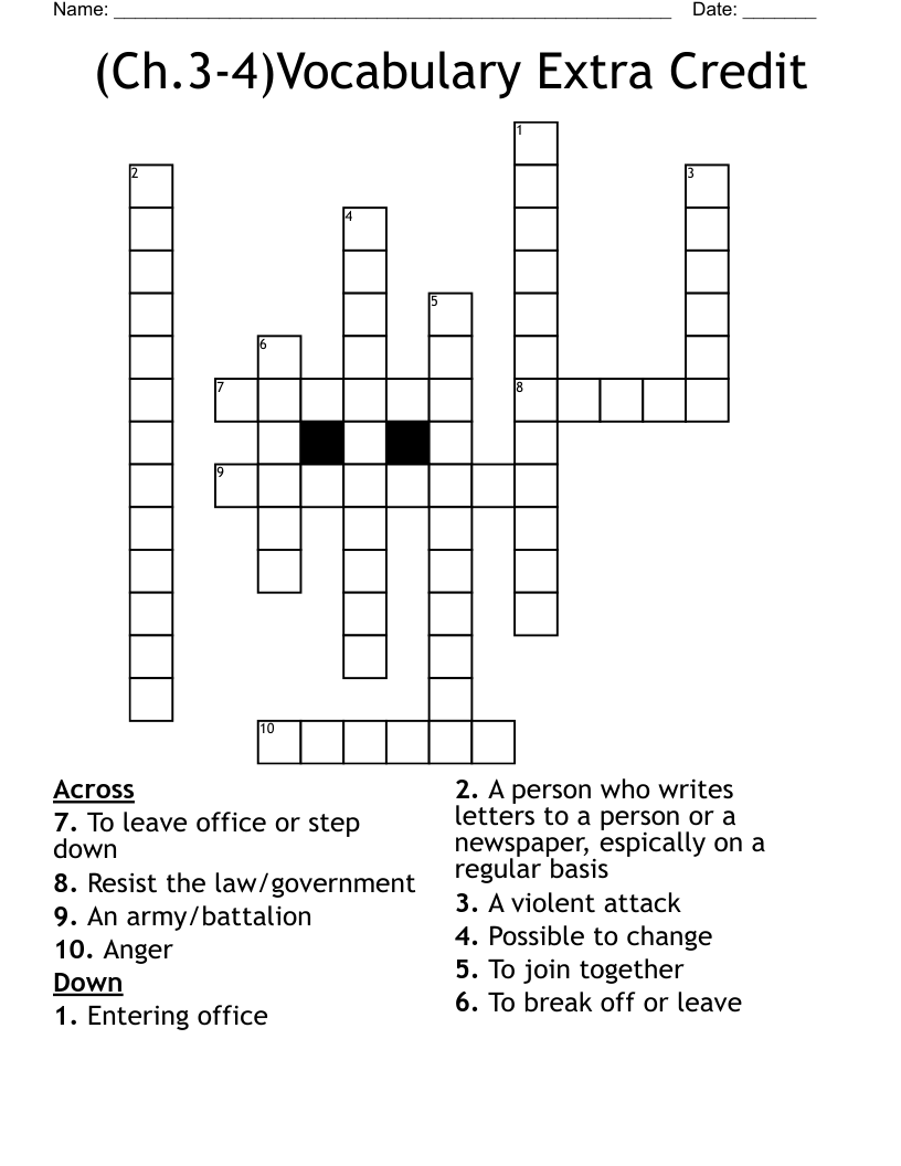 (Ch.3-4)Vocabulary Extra Credit Crossword