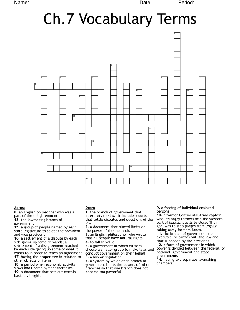 Ch.7 Vocabulary Terms Crossword