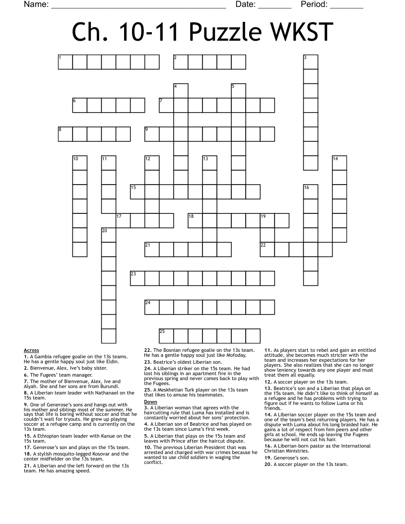 Ch. 10-11 Puzzle WKST Crossword