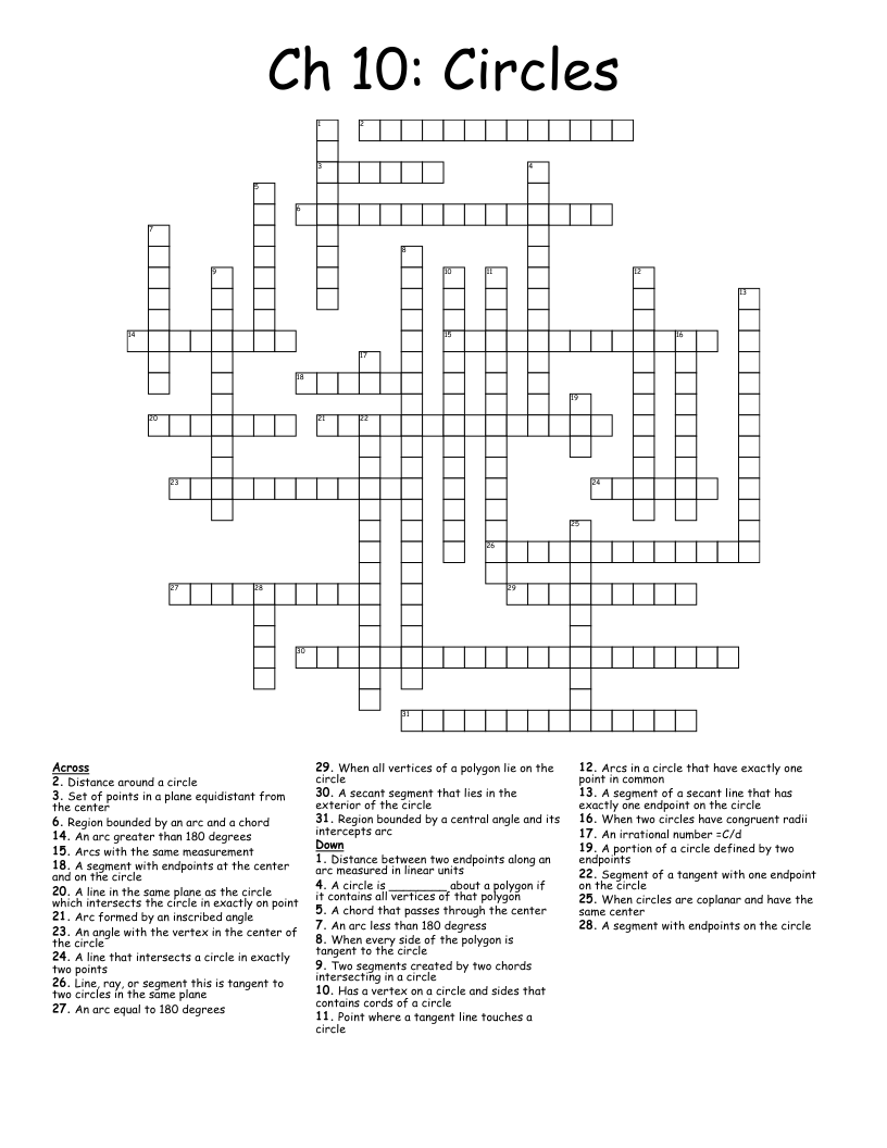 Ch 10: Circles Crossword